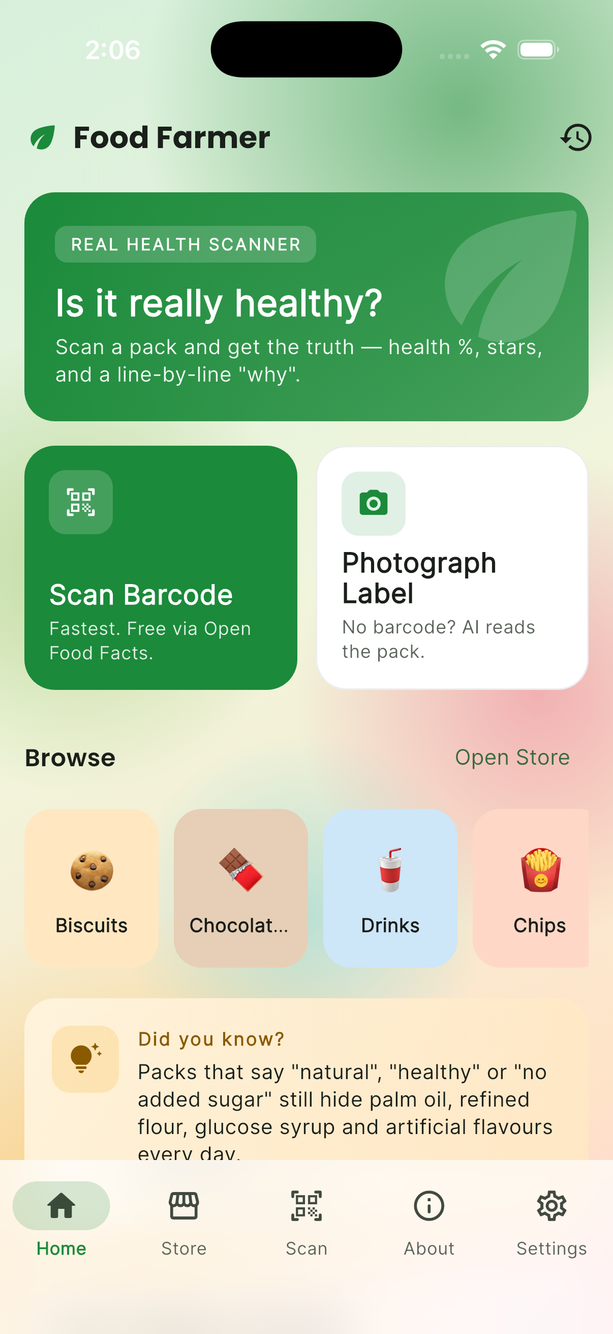 FoodFat home screen