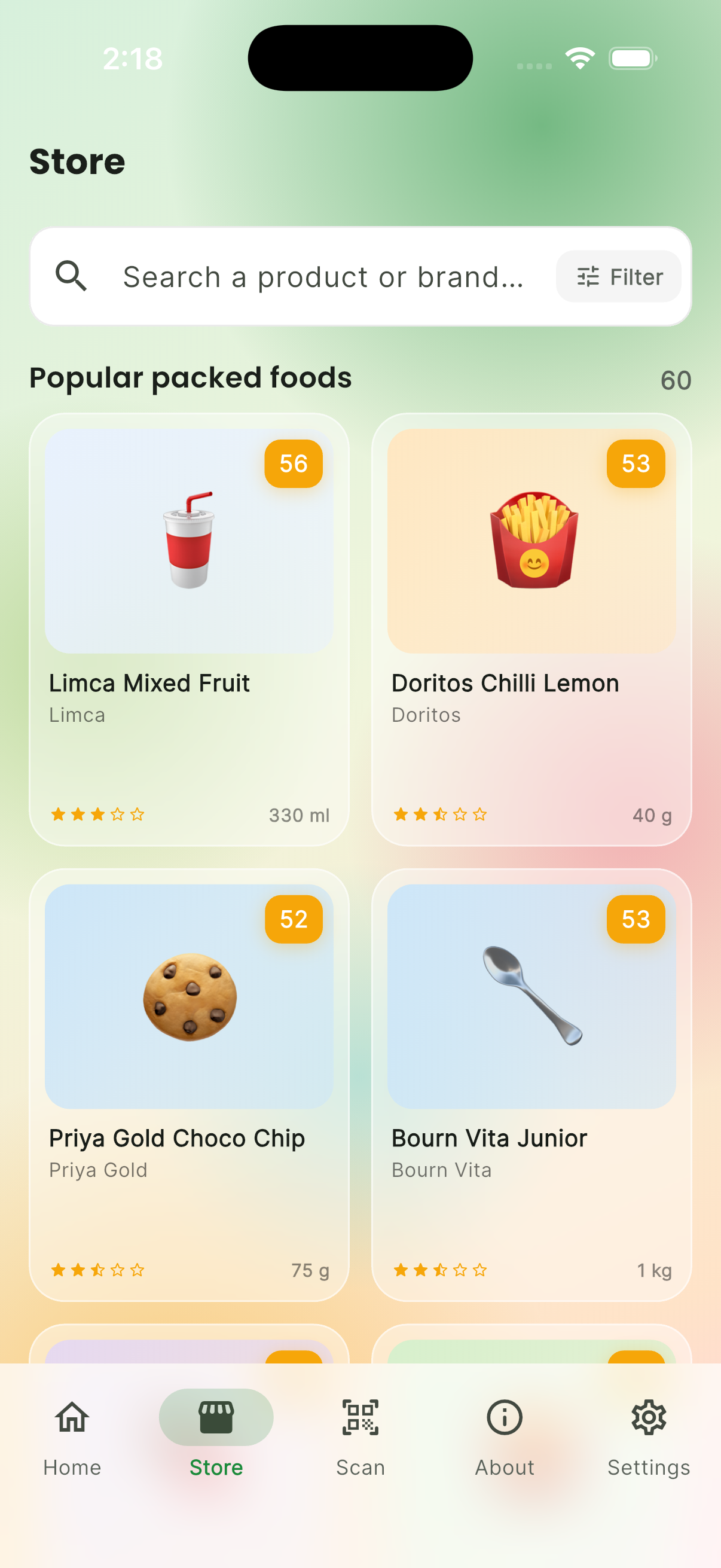 FoodFat store screen